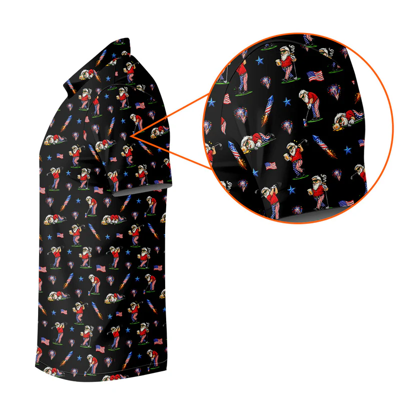 4th Of July Funny Man Golf And Beer Black Golf Shirt, Patriotic Golf Shirt, 250th Anniversary Golf Shirts For Men