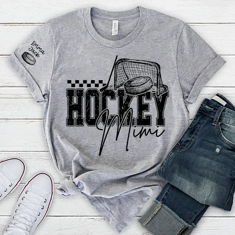 Custom Hockey Mimi T Shirt, Personalized Family Names with Hockey Design