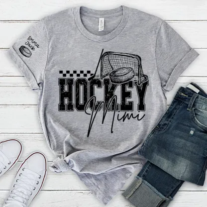 Custom Hockey Mimi T Shirt, Personalized Family Names with Hockey Design