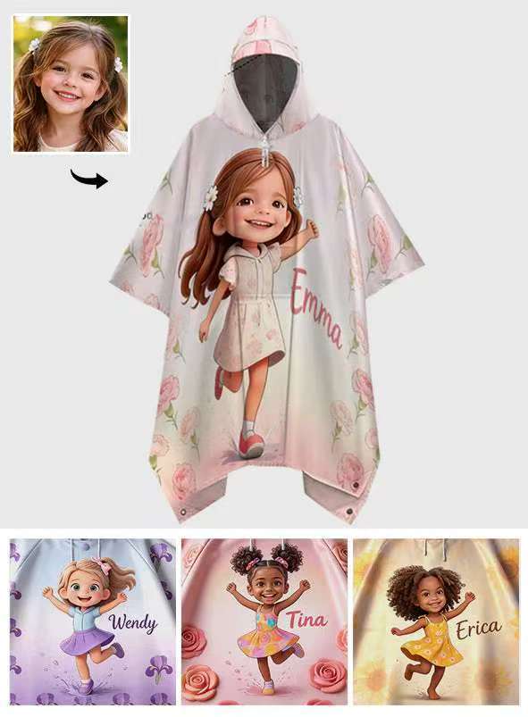 Any Photo Perfect Gift For Kids - Personalized Kid Rain Poncho Coat