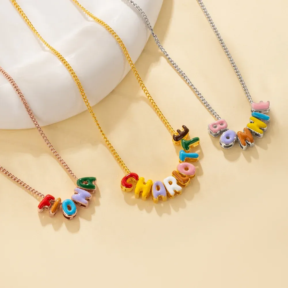 Personalized Colorful 3D Enamel Bubble Letter Name Necklace Minimalist Jewelry Birthday Gift for Friends Family