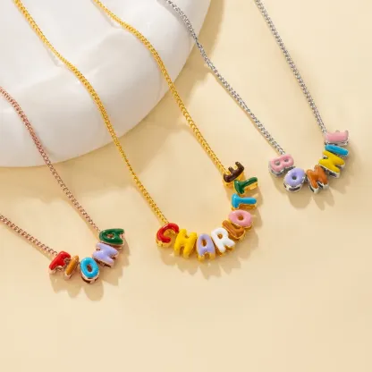 Personalized Colorful 3D Enamel Bubble Letter Name Necklace Minimalist Jewelry Birthday Gift for Friends Family