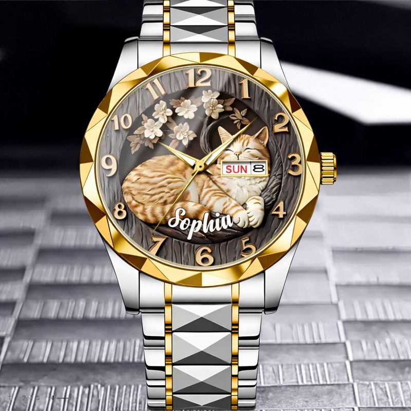 Customised Cat Watch - Cat-themed Watch with Personalised Name and Photo - A Gift For Family,Friend,Cat Lovers,Cat Owners