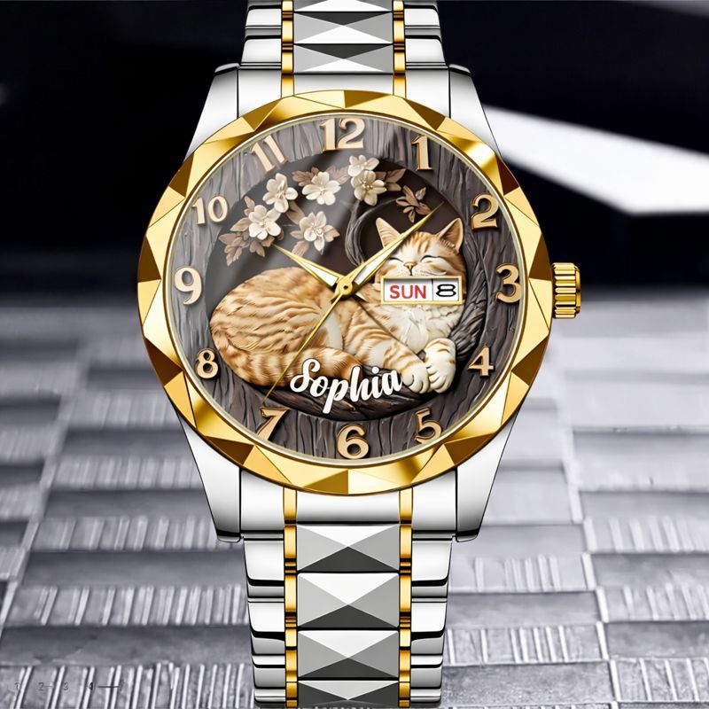 Customised Cat Watch - Cat-themed Watch with Personalised Name and Photo - A Gift For Family,Friend,Cat Lovers,Cat Owners