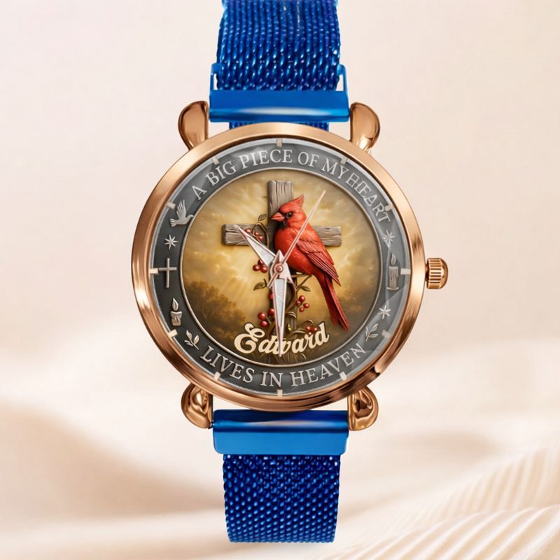 Customized Cardinal Cross Memorial Watch - Personalized Name - Gift for Family & Loved Ones