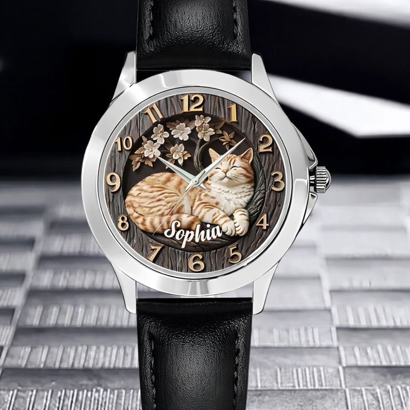 Customised Cat Watch - Cat-themed Watch with Personalised Name and Photo - A Gift For Family,Friend,Cat Lovers,Cat Owners