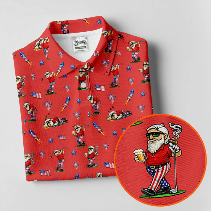 4th Of July Funny Man Golf And Beer Red Golf Shirt, Patriotic Golf Shirt, 250th Anniversary Golf Shirts For Men