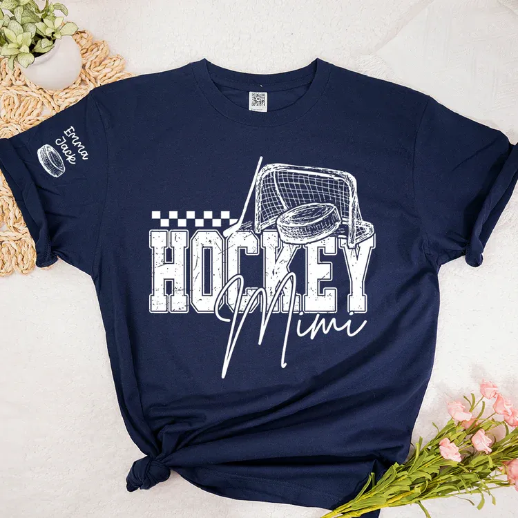 Custom Hockey Mimi T Shirt, Personalized Family Names with Hockey Design