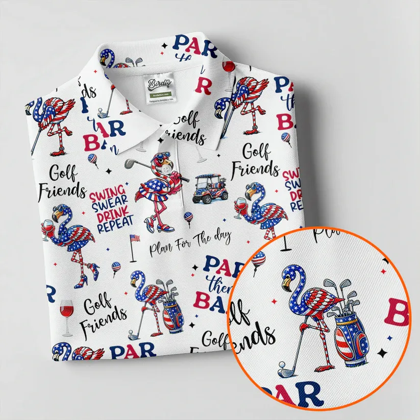 Par Then Bar Funny Flamingo Patriot Golf Shirt, 250th Anniversary Golf Shirts For Men, 4th Of July Golf Shirt