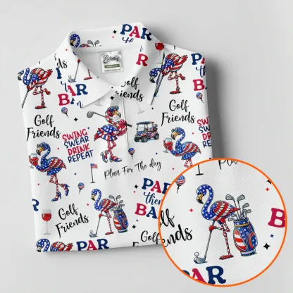 Par Then Bar Funny Flamingo Patriot Golf Shirt, 250th Anniversary Golf Shirts For Men, 4th Of July Golf Shirt