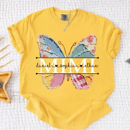 Comfort Colors Custom Mimi T Shirt, Floral Butterfly Design with Grandkids Names, Personalized Family Tee