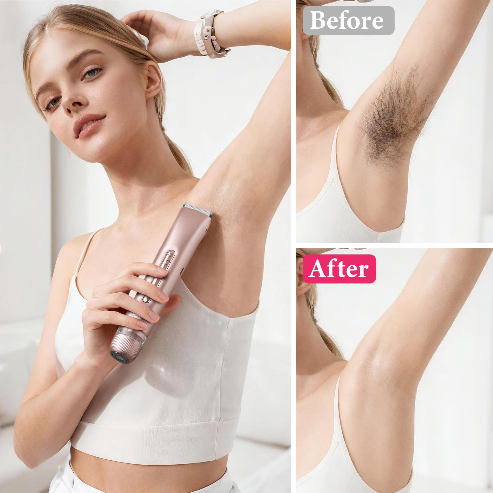 Electric Bikini Trimmer for Women, Rechargeable Stainless Steel Shaver & Massager, IPX7 Waterproof, Painless Hair Removal for Face, Underarms, Legs, Christmas Gift