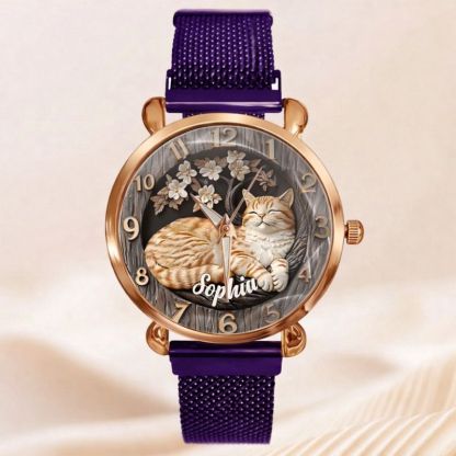 Customised Cat Watch - Cat-themed Watch with Personalised Name and Photo - A Gift For Family,Friend,Cat Lovers,Cat Owners