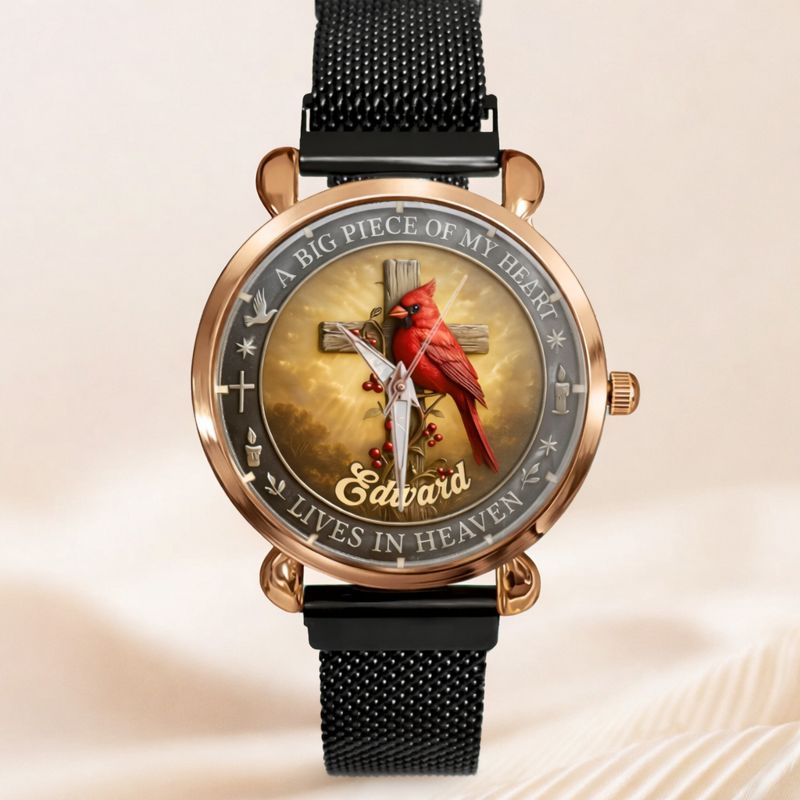 Customized Cardinal Cross Memorial Watch - Personalized Name - Gift for Family & Loved Ones