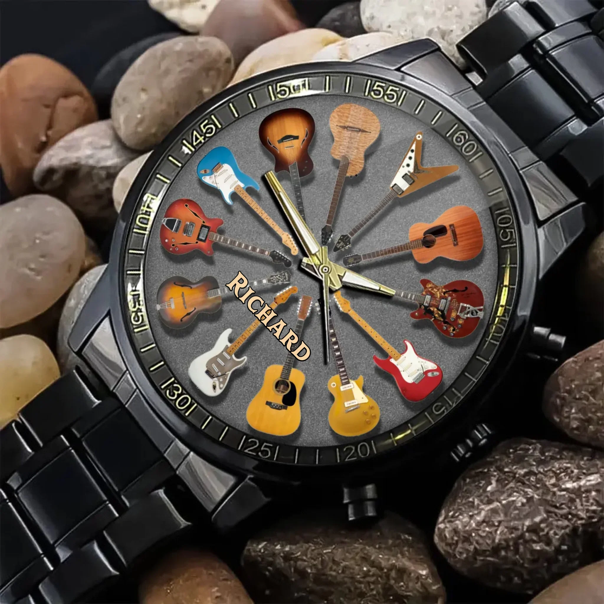 Personalized Rock Around the Clock Guitar Watch for Music Lovers