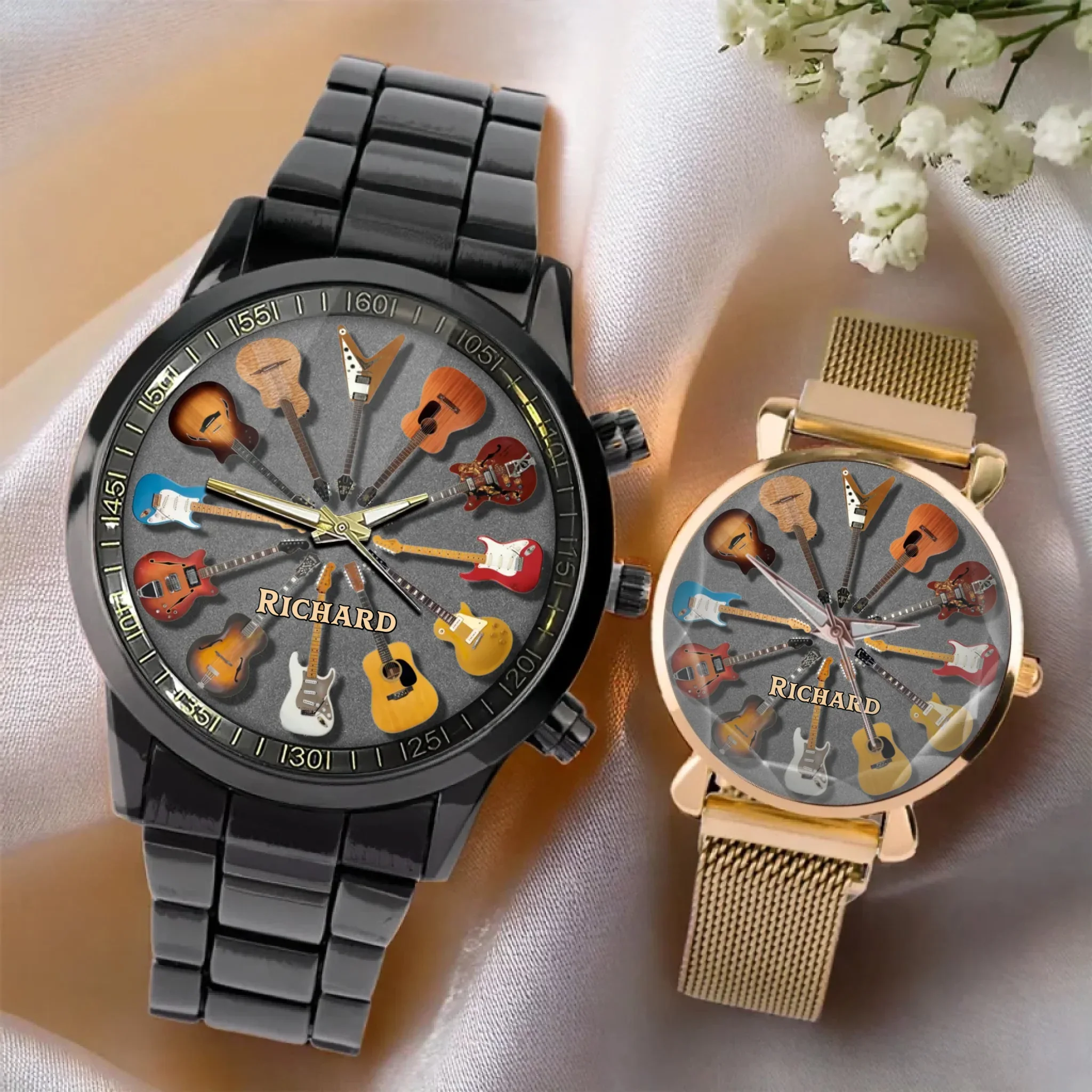 Personalized Rock Around the Clock Guitar Watch for Music Lovers