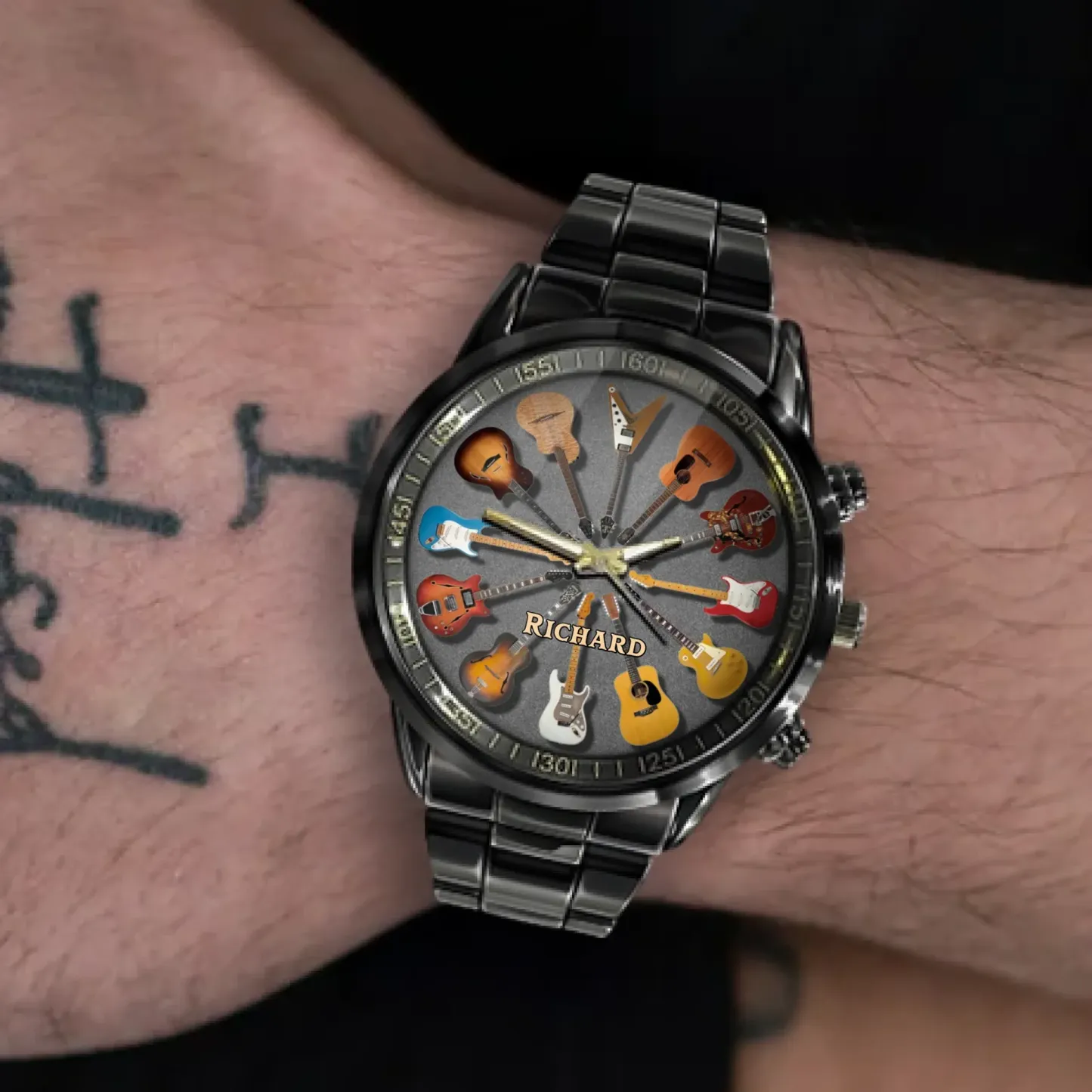 Personalized Rock Around the Clock Guitar Watch for Music Lovers