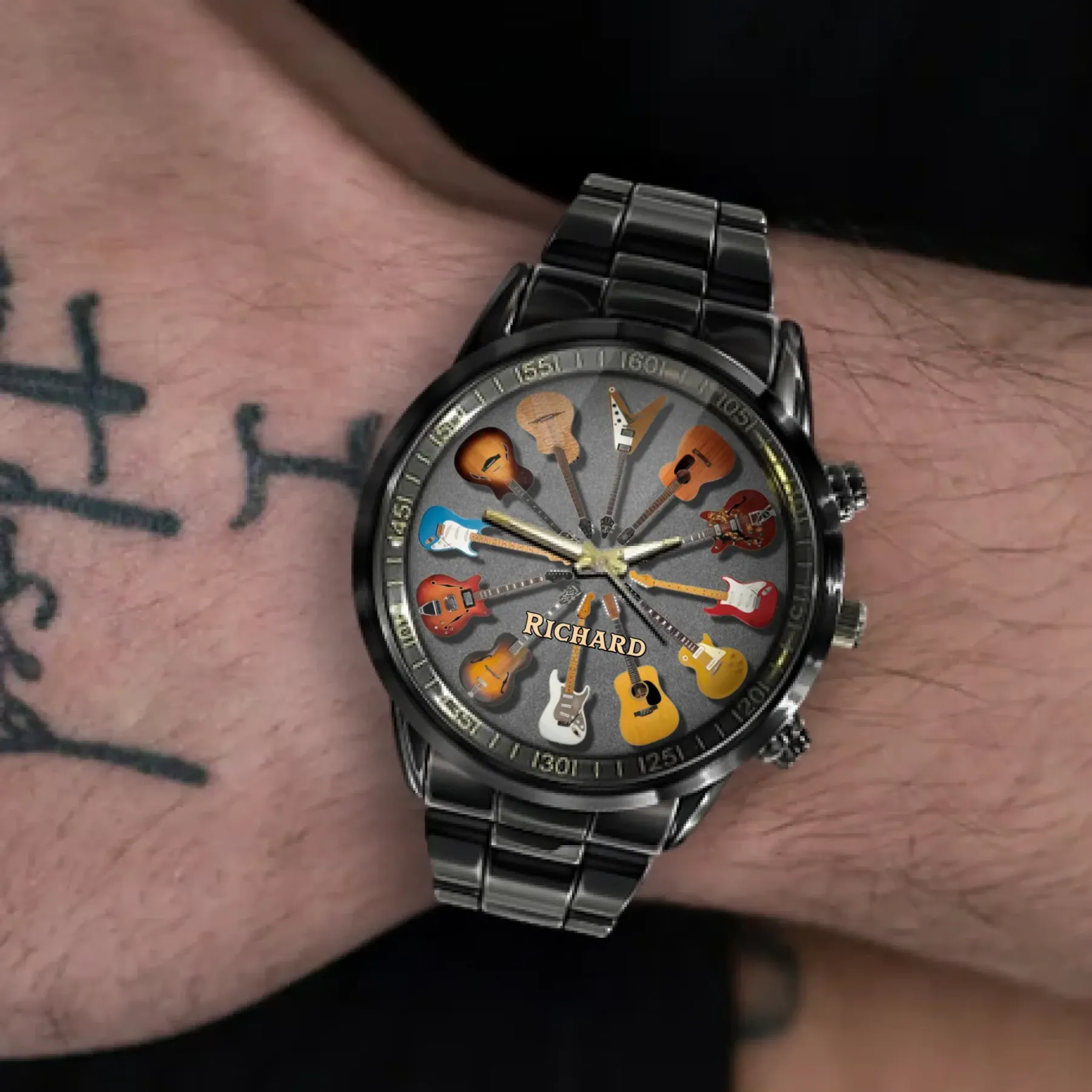 Personalized Rock Around the Clock Guitar Watch for Music Lovers