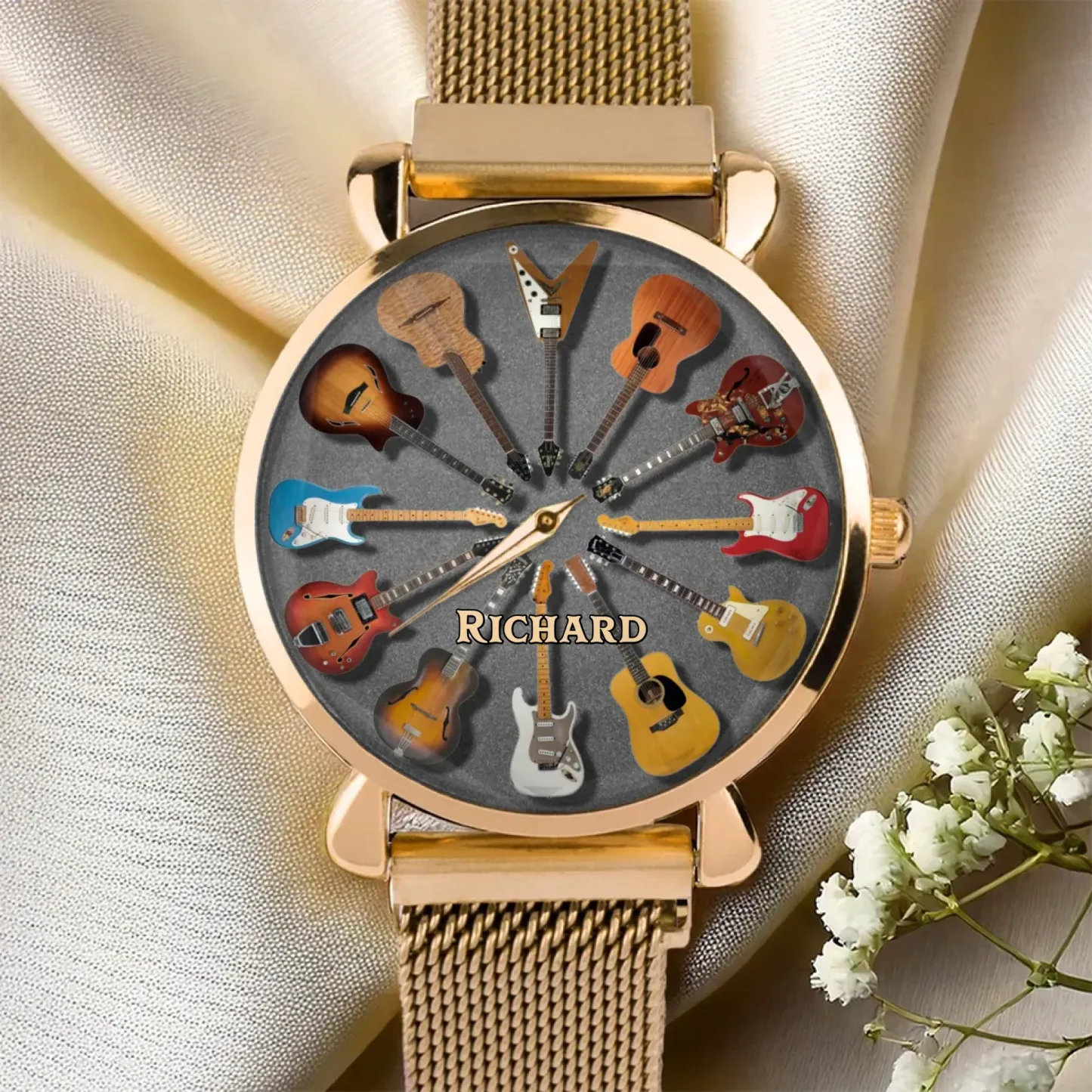Personalized Rock Around the Clock Guitar Watch for Music Lovers