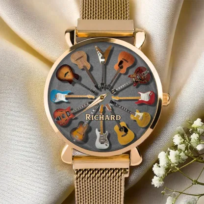 Personalized Rock Around the Clock Guitar Watch for Music Lovers
