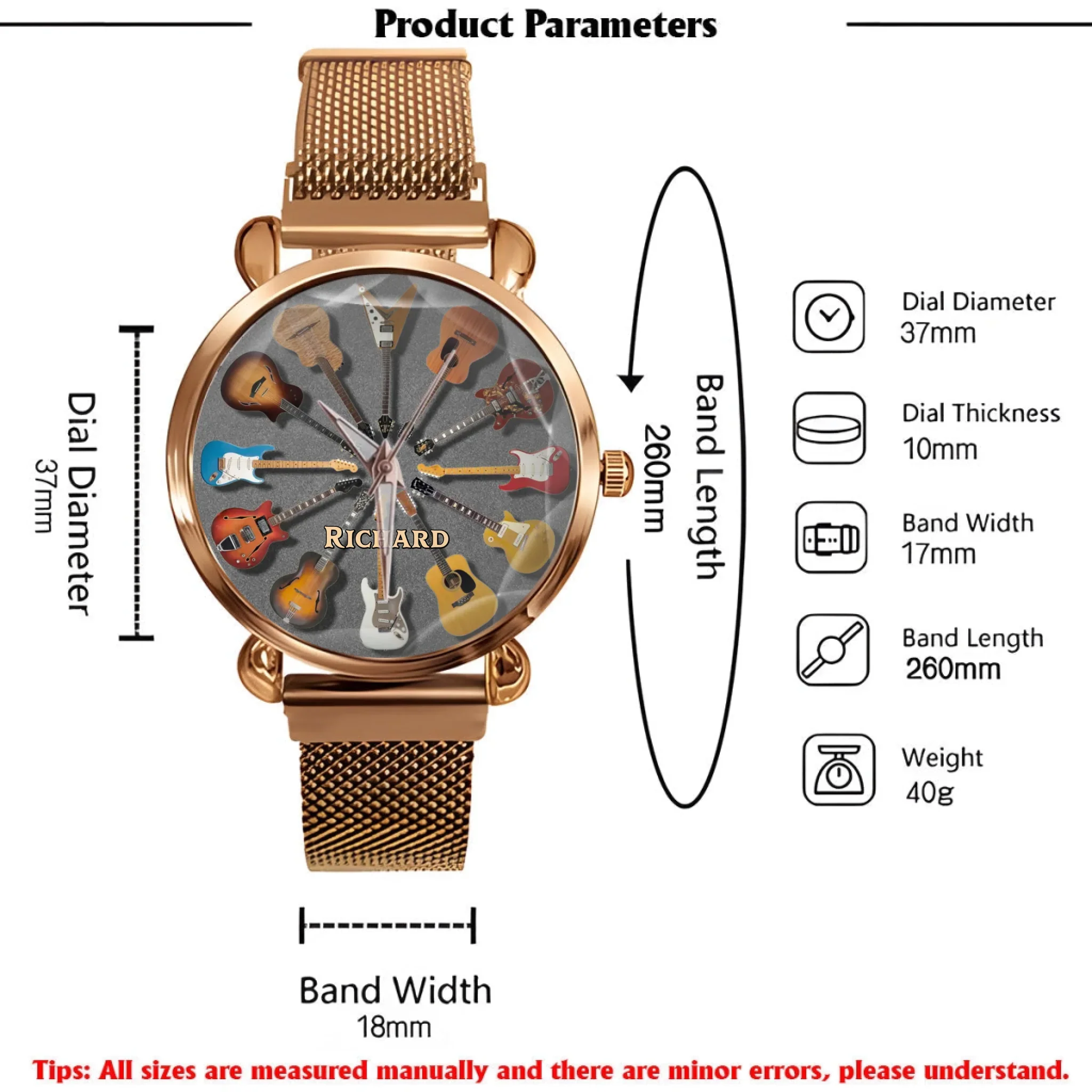 Personalized Rock Around the Clock Guitar Watch for Music Lovers