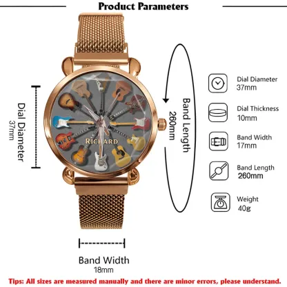 Personalized Rock Around the Clock Guitar Watch for Music Lovers