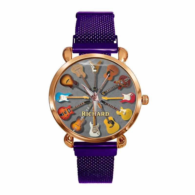 Personalized Rock Around the Clock Guitar Watch for Music Lovers