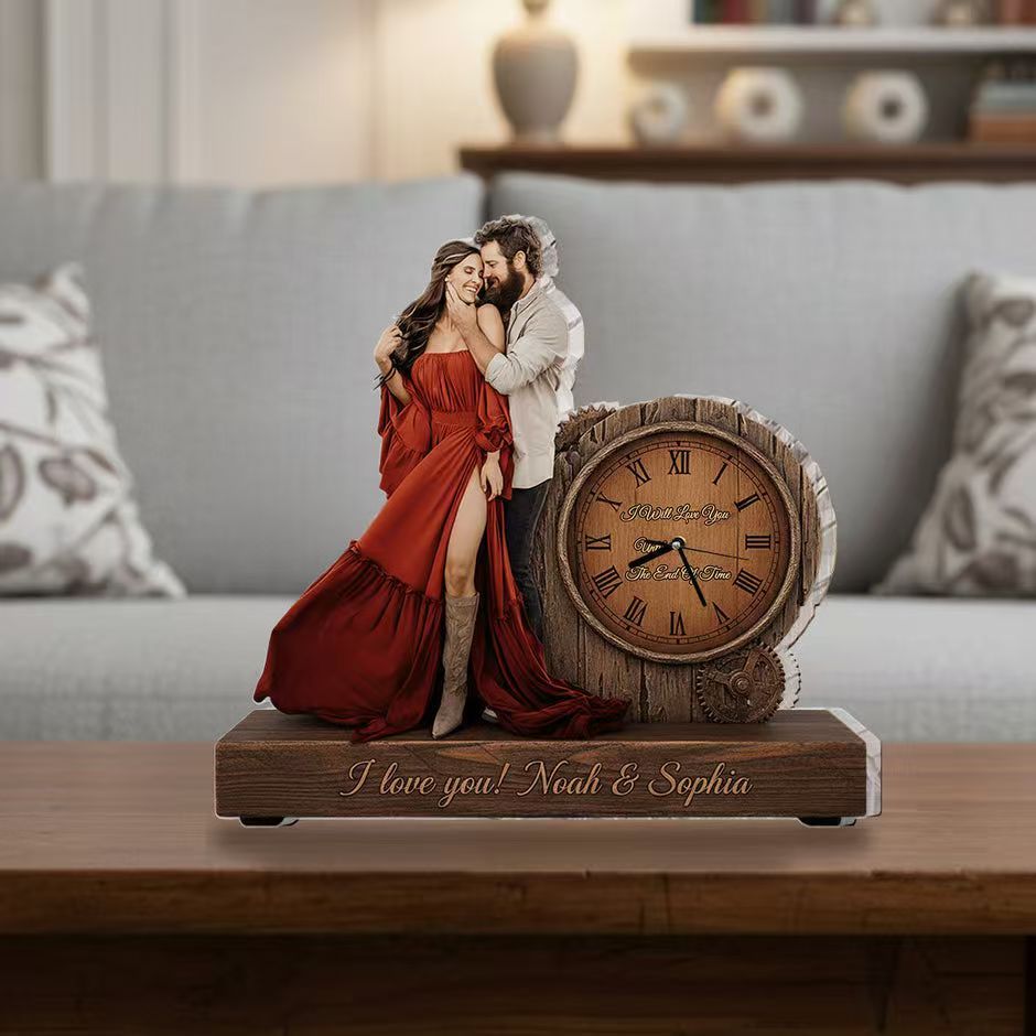 I Will Love You Until The End Of Time - Personalized Couple Desk Clock Plaque