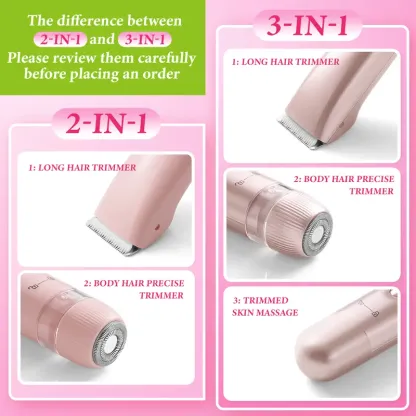 Women's Electric Bikini Trimmer, Rechargeable Stainless Steel Shaver with Massage Function, IPX7 Waterproof, Painless Hair Removal, Suitable for Face, Underarms and Legs