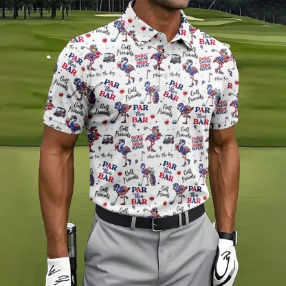 Par Then Bar Funny Flamingo Patriot Golf Shirt, 250th Anniversary Golf Shirts For Men, 4th Of July Golf Shirt