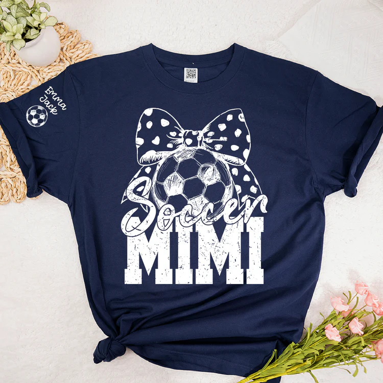 Soccer Mimi Shirt Personalized with Grandkids Names, Soccer Ball Bow Family T Shirt