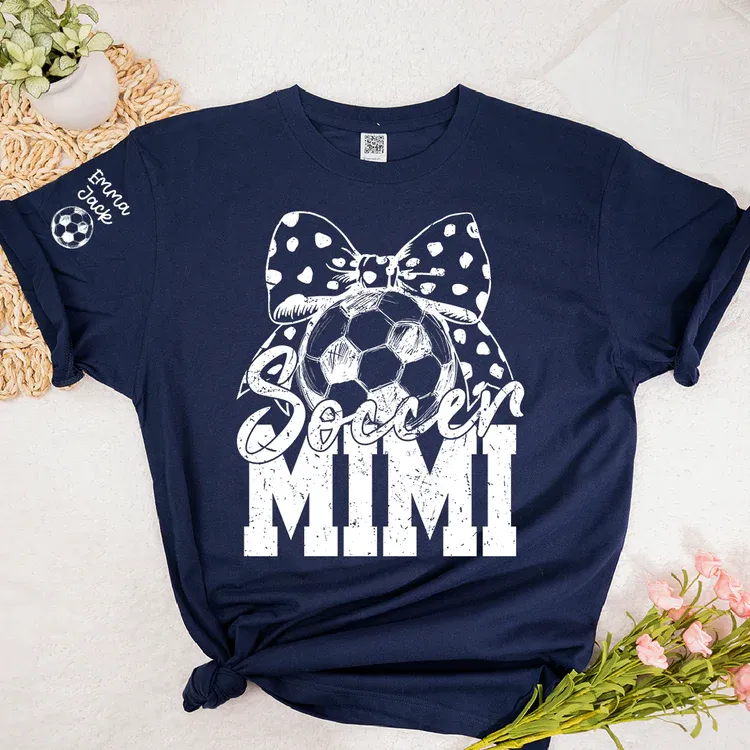 Soccer Mimi Shirt Personalized with Grandkids Names, Soccer Ball Bow Family T Shirt