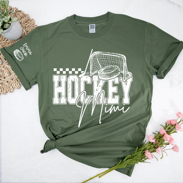 Custom Hockey Mimi T Shirt, Personalized Family Names with Hockey Design