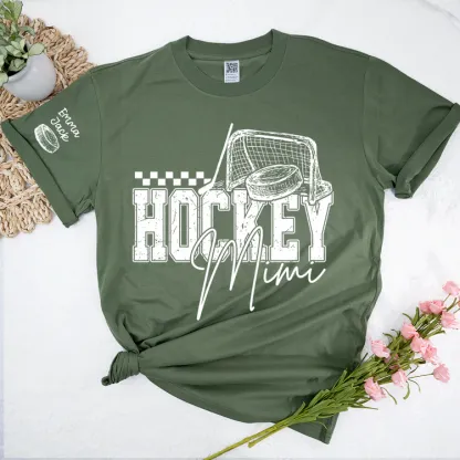 Custom Hockey Mimi T Shirt, Personalized Family Names with Hockey Design