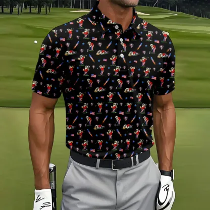 4th Of July Funny Man Golf And Beer Black Golf Shirt, Patriotic Golf Shirt, 250th Anniversary Golf Shirts For Men