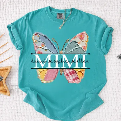 Comfort Colors Custom Mimi T Shirt, Floral Butterfly Design with Grandkids Names, Personalized Family Tee