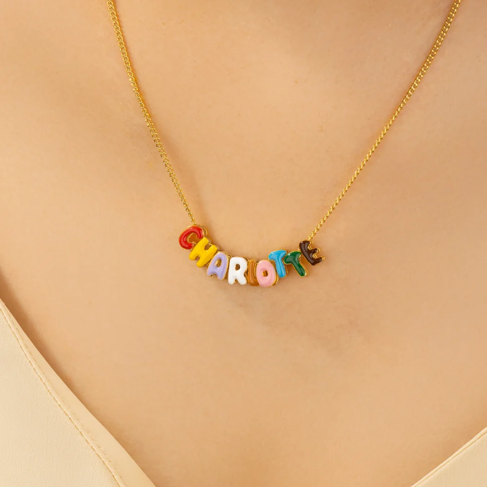 Personalized Colorful 3D Enamel Bubble Letter Name Necklace Minimalist Jewelry Birthday Gift for Friends Family