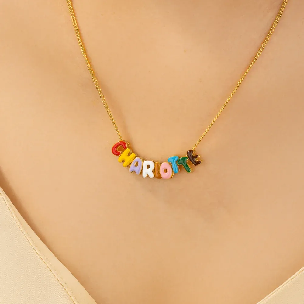 Personalized Colorful 3D Enamel Bubble Letter Name Necklace Minimalist Jewelry Birthday Gift for Friends Family