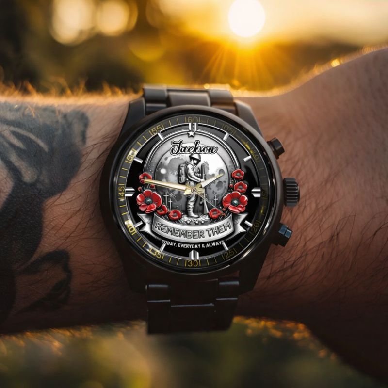 Remember Them Poppy Soldier Customized Watch - Personalized Name - Gift For Veterans, Soldiers