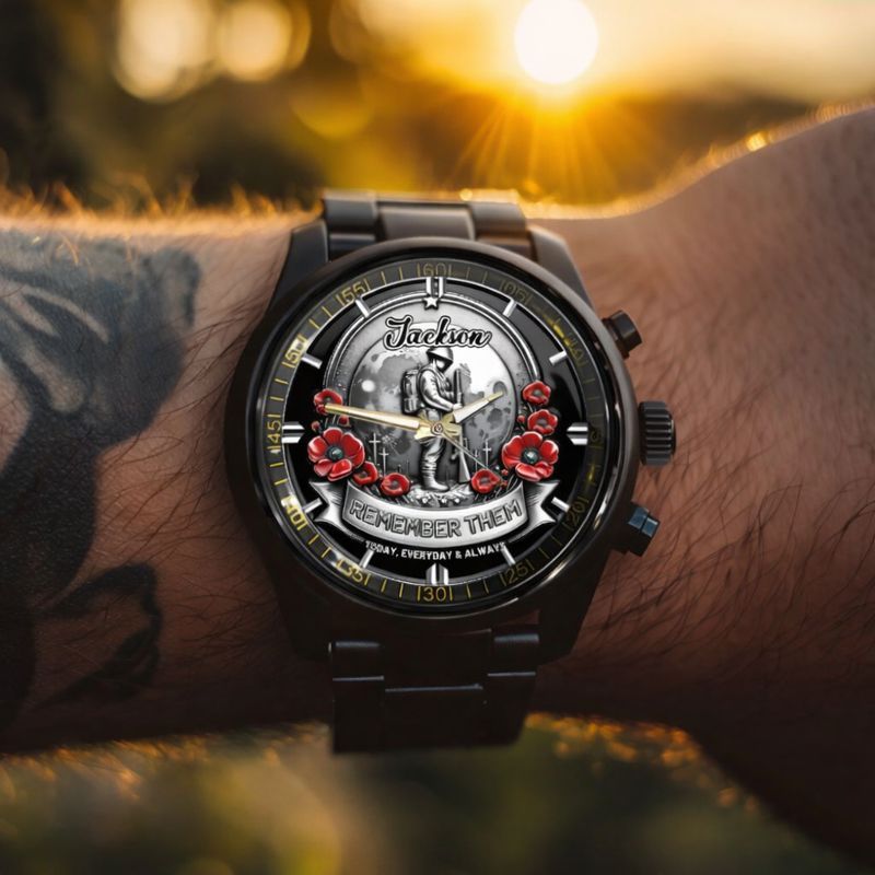 Remember Them Poppy Soldier Customized Watch - Personalized Name - Gift For Veterans, Soldiers