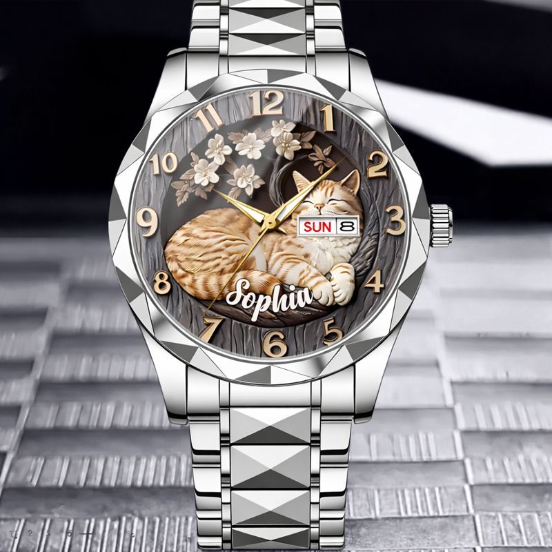 Customised Cat Watch - Cat-themed Watch with Personalised Name and Photo - A Gift For Family,Friend,Cat Lovers,Cat Owners