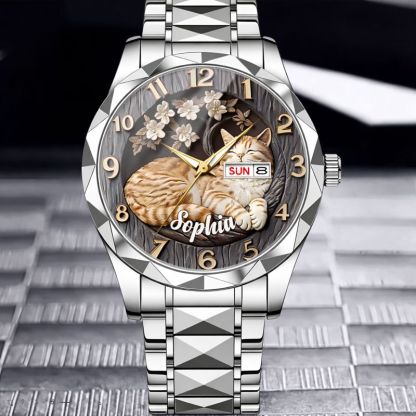 Customised Cat Watch - Cat-themed Watch with Personalised Name and Photo - A Gift For Family,Friend,Cat Lovers,Cat Owners