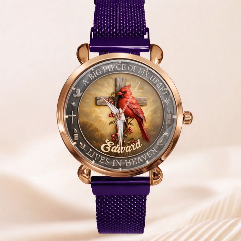 Customized Cardinal Cross Memorial Watch - Personalized Name - Gift for Family & Loved Ones