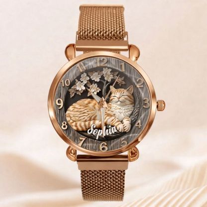 Customised Cat Watch - Cat-themed Watch with Personalised Name and Photo - A Gift For Family,Friend,Cat Lovers,Cat Owners