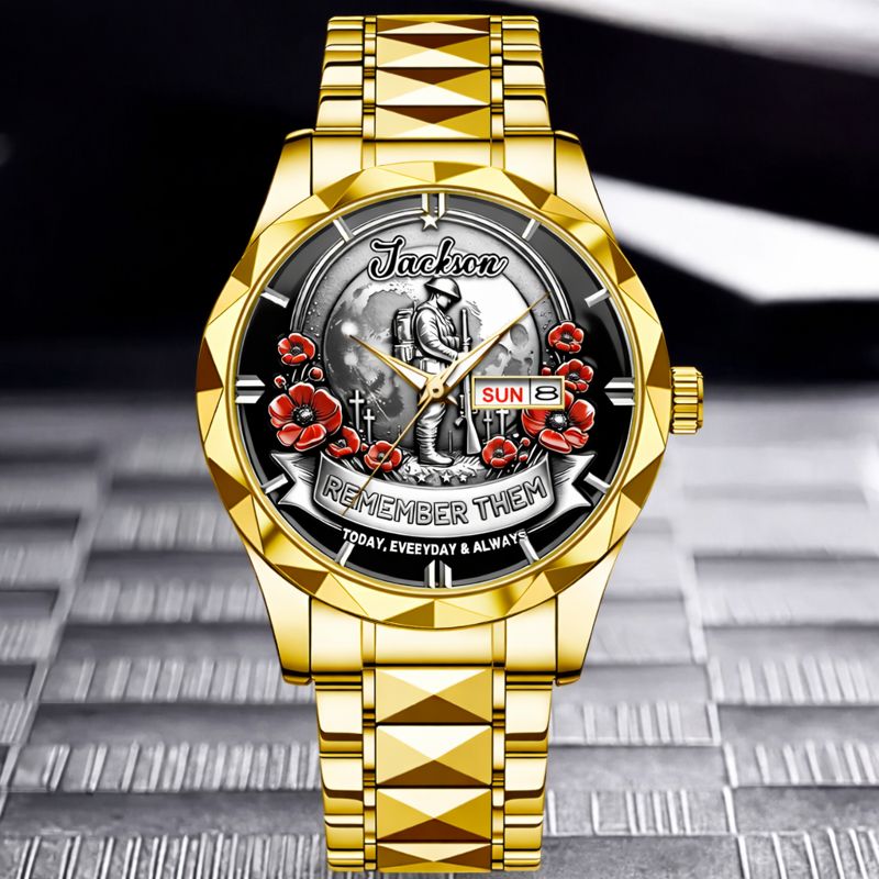 Remember Them Poppy Soldier Customized Watch - Personalized Name - Gift For Veterans, Soldiers
