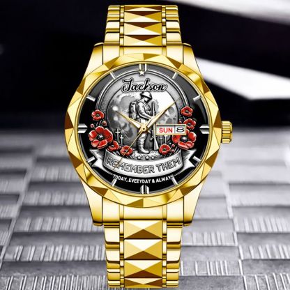 Remember Them Poppy Soldier Customized Watch - Personalized Name - Gift For Veterans, Soldiers