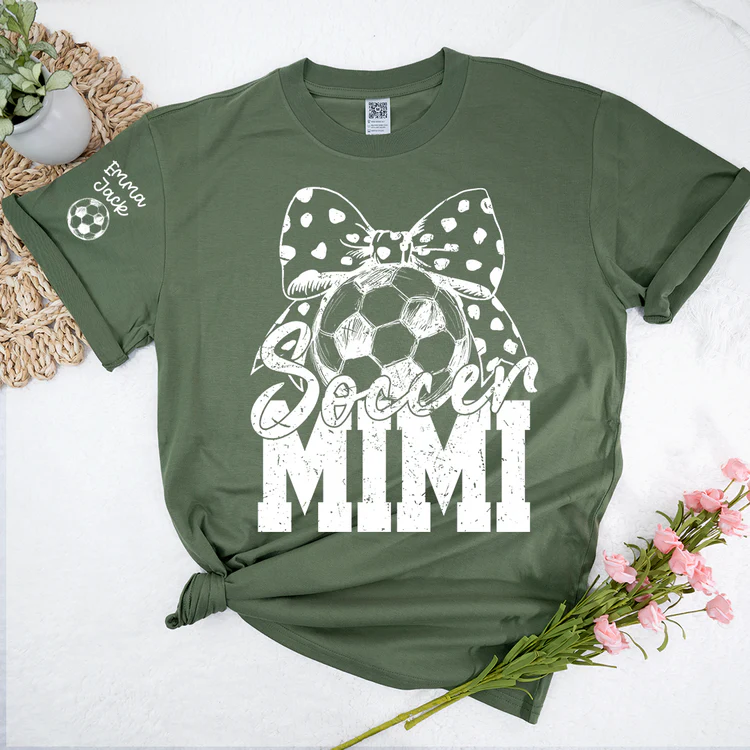 Soccer Mimi Shirt Personalized with Grandkids Names, Soccer Ball Bow Family T Shirt