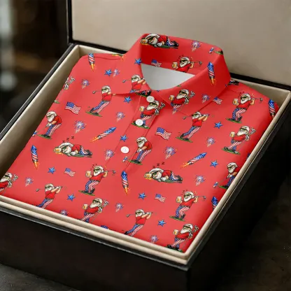 4th Of July Funny Man Golf And Beer Red Golf Shirt, Patriotic Golf Shirt, 250th Anniversary Golf Shirts For Men