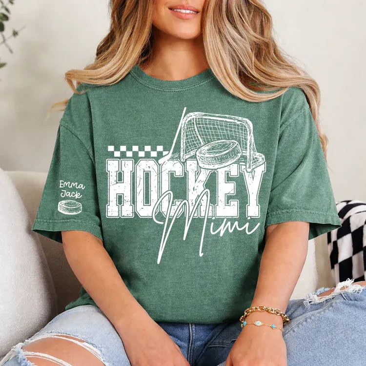 Custom Hockey Mimi T Shirt, Personalized Family Names with Hockey Design