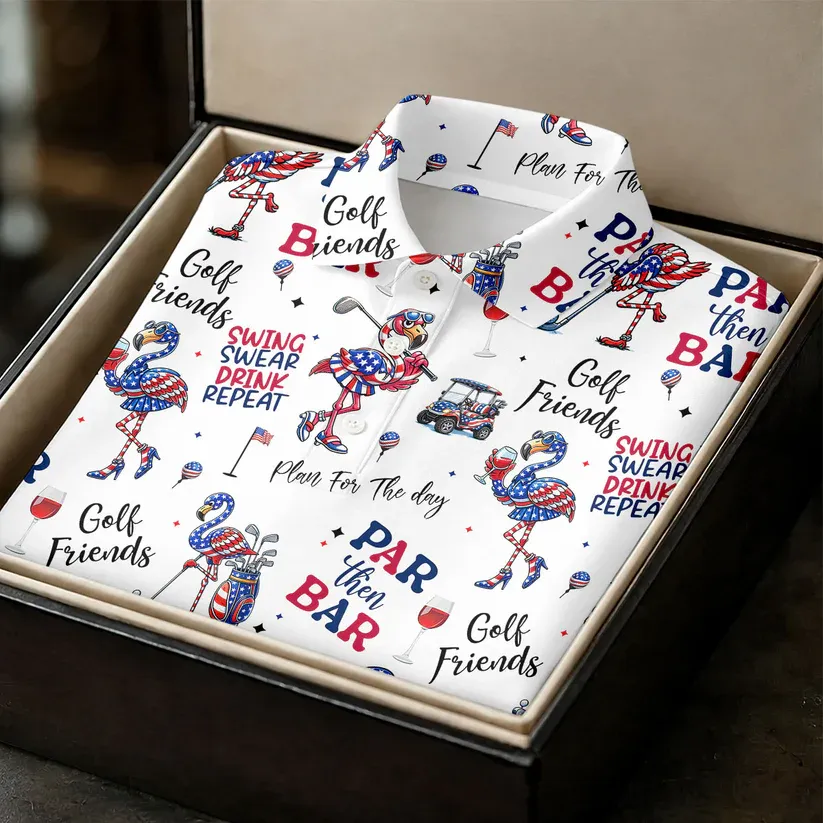 Par Then Bar Funny Flamingo Patriot Golf Shirt, 250th Anniversary Golf Shirts For Men, 4th Of July Golf Shirt